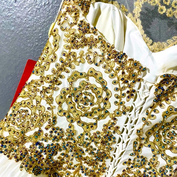 Golden Lace Embroidered PROM dress with corset back design - Picture 6 of 11